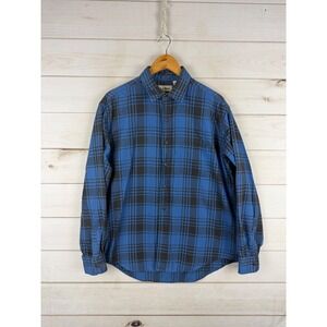 Vintage LL Bean Button Down Shirt Mens Large Blue Plaid Cotton Blend Dad Grunge